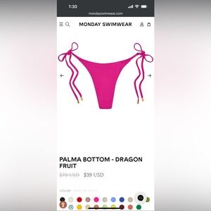 NWT Monday Swimwear Palma Bottom in dragon fruit, size P (xs)
